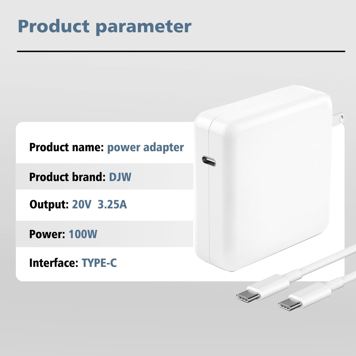DJW 100W USB-C charger powering MacBook Air during travel