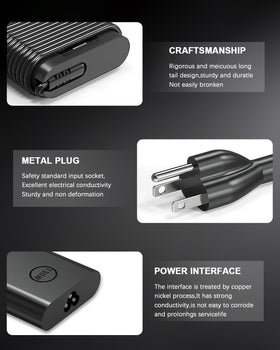 DJW charger plugged into Dell laptop demonstrating dependable in-use charging