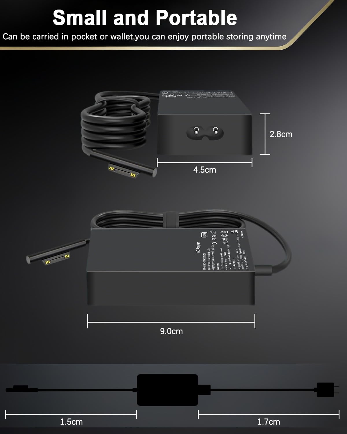 DJW 65W Surface Pro charger in use during travel; compact and convenient.