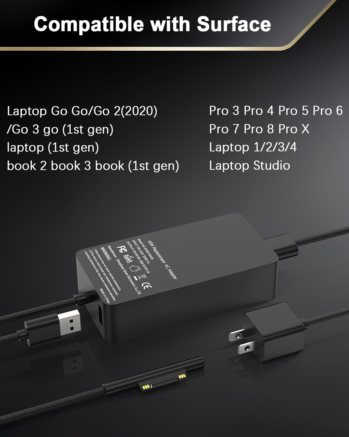 DJW 65W Surface Pro charger magnetic connection; secure fit during travel.