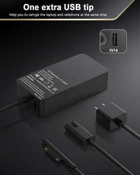 DJW 65W Surface Pro charger with AC cord; ready for home or office.