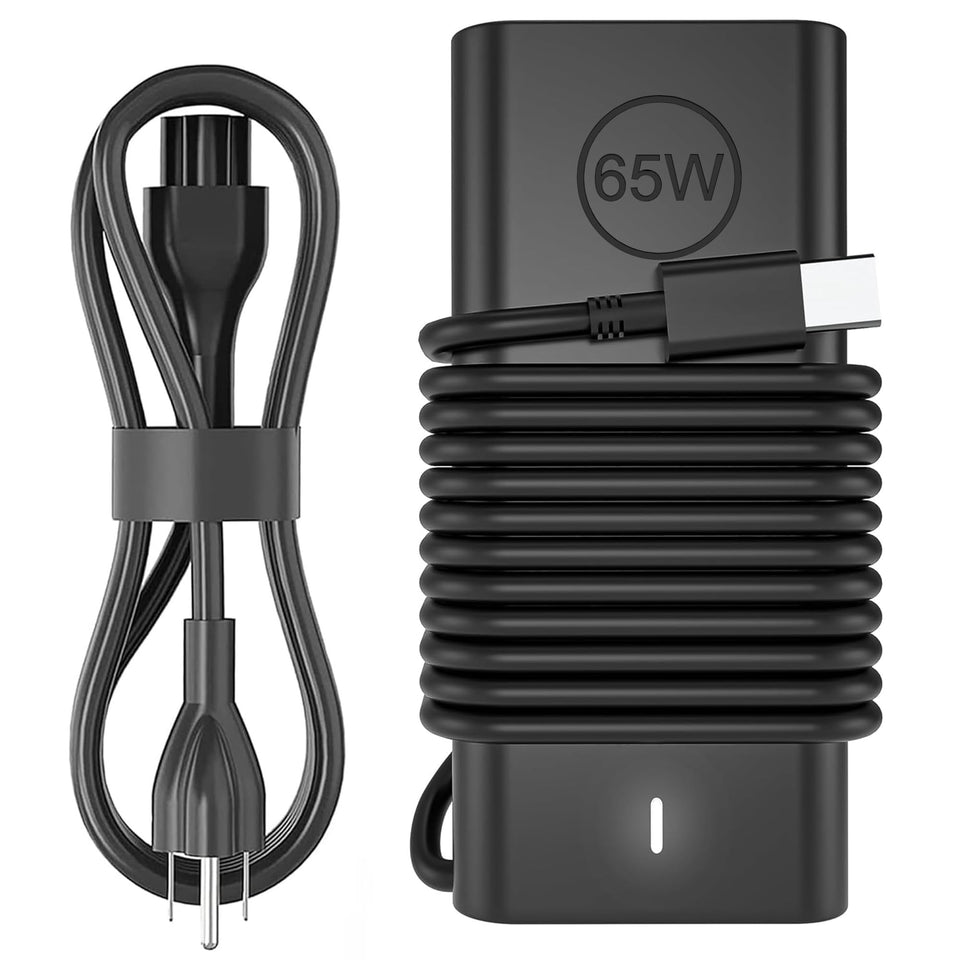 DJW 65W USB-C charger front view, compact travel-ready design.