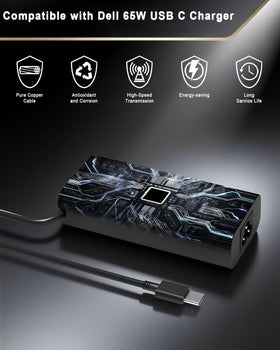 DJW 65W USB-C charger compatible with Dell Latitude and XPS laptops.