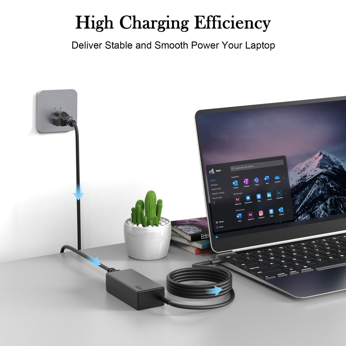 DJW 65W USB-C charger in use with a ThinkPad.