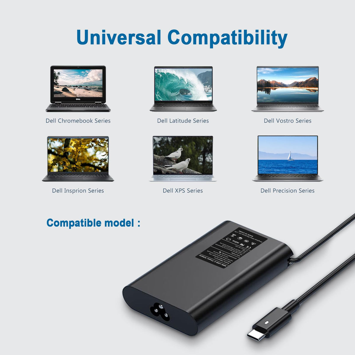 DJW 90W USB-C charger with long cables for comfortable desk-to-outlet reach