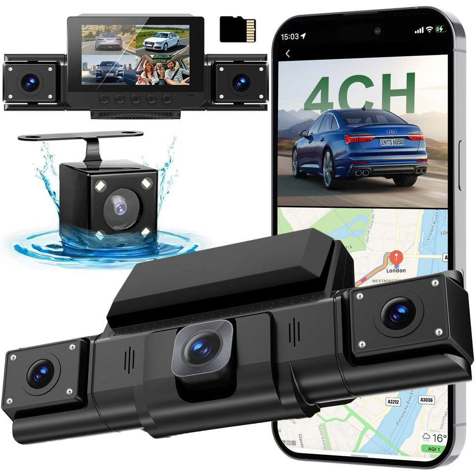 DKGEA 4-channel dash cam with 360° coverage captures all angles for safer drives.