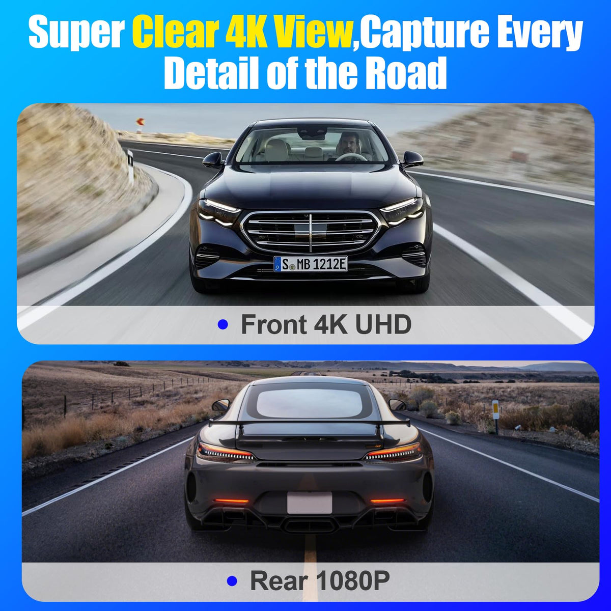 DKGEA 4K dash cam rear camera records behind you for full coverage