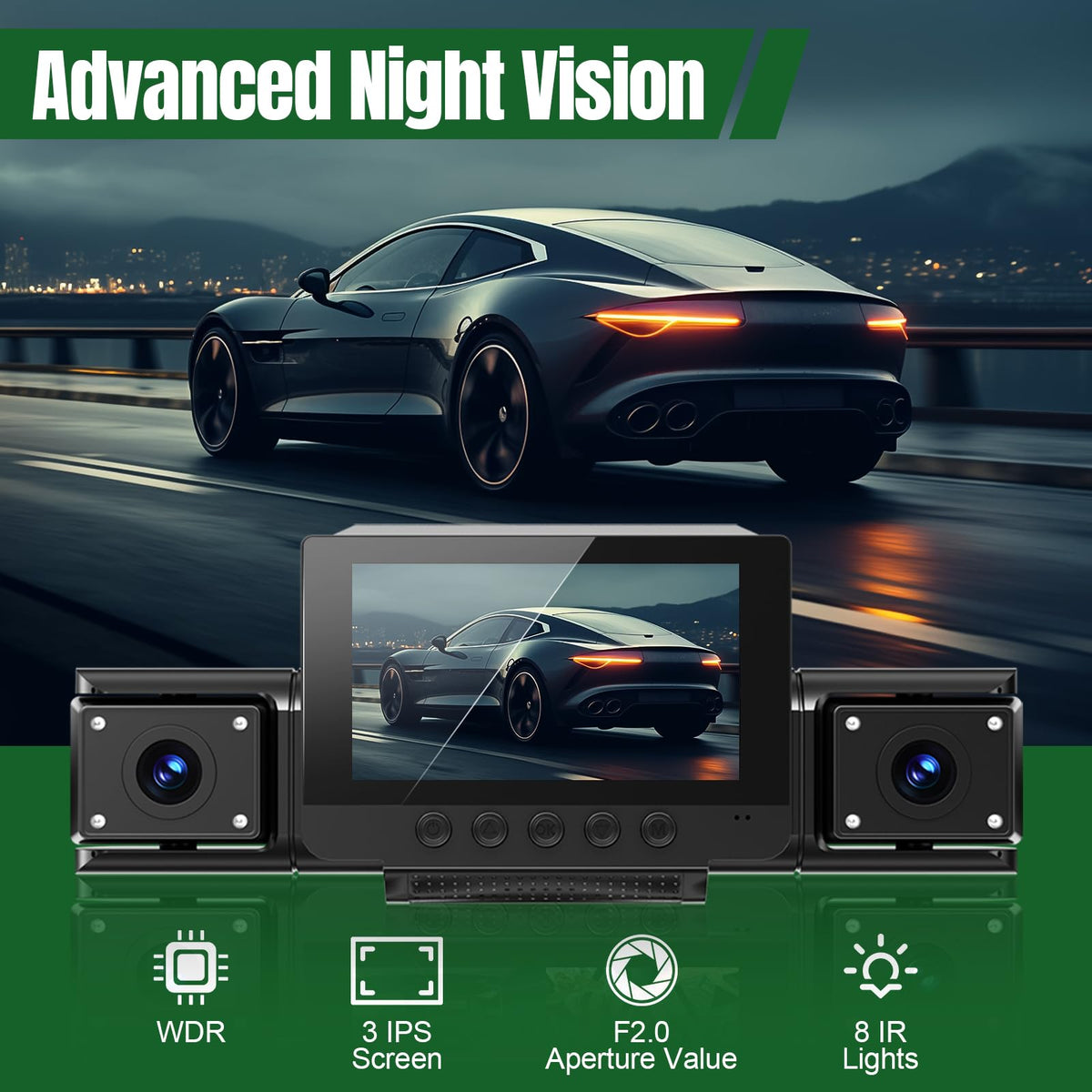 DKGEA dash cam with built-in GPS records location and speed for travel logs.