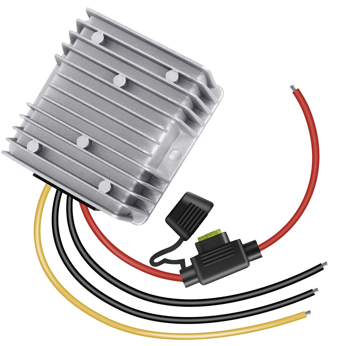 dkplnt 20A 240W DC-12V converter shown in rugged aluminum shell for durable vehicle use.