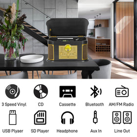 DLITIME all-in-one vinyl player CD playback for modernizing classics