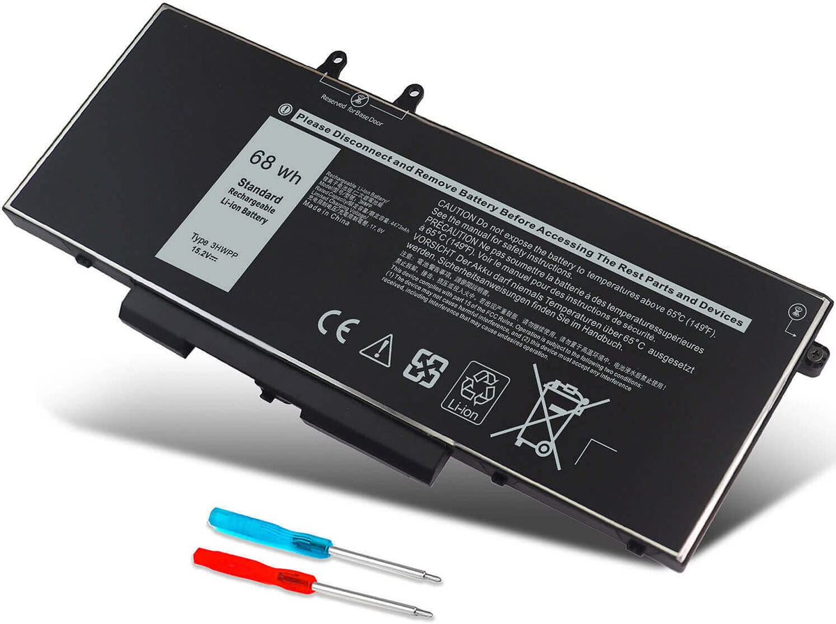 DMKAOLLK 3HWPP replacement battery front view showing connector and mounting points for quick fit