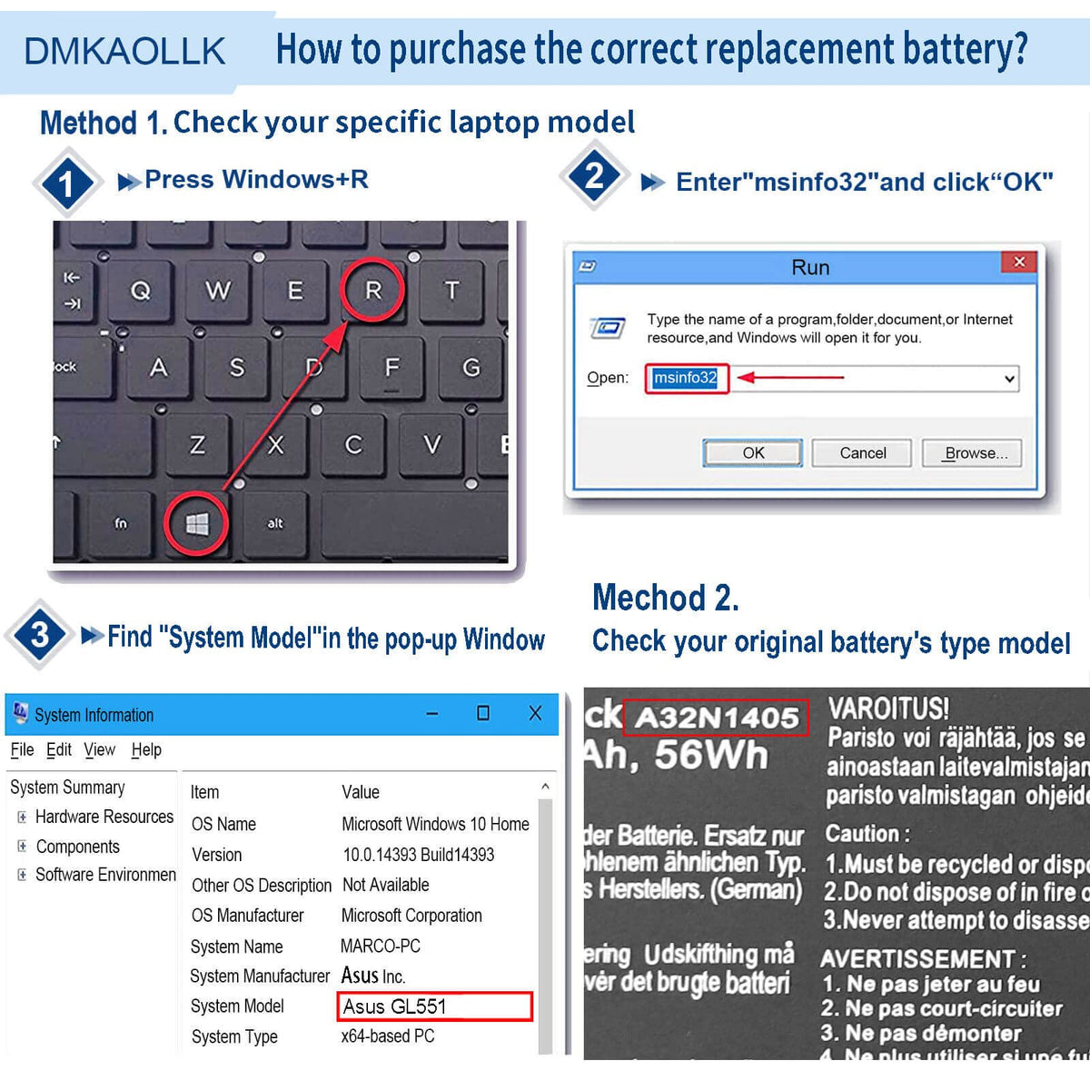 DMKAOLLK A32N1405 included tools pack ensures easy replacement