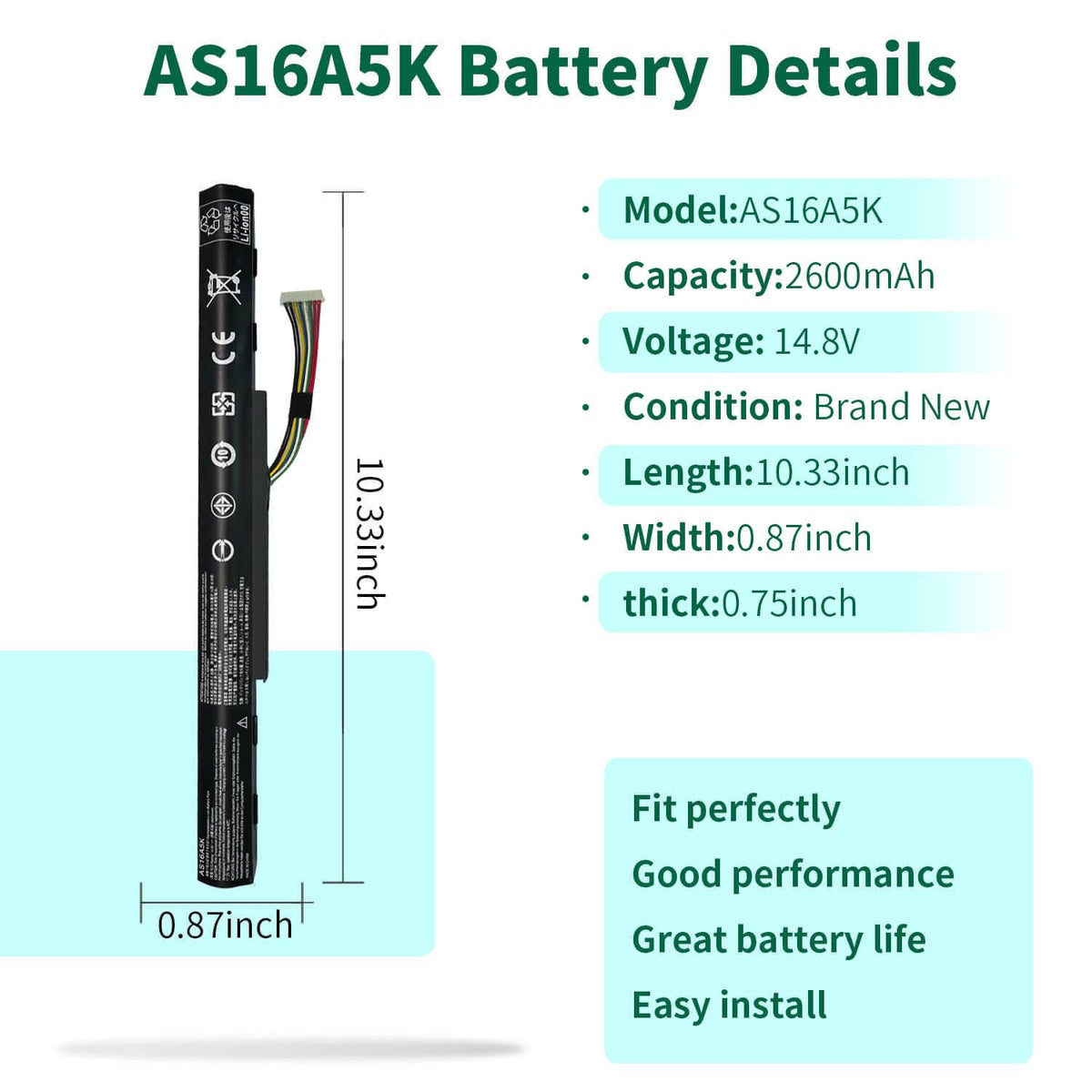 DMKAOLLK AS16A5K battery with compatibility guidance for easy replacement.