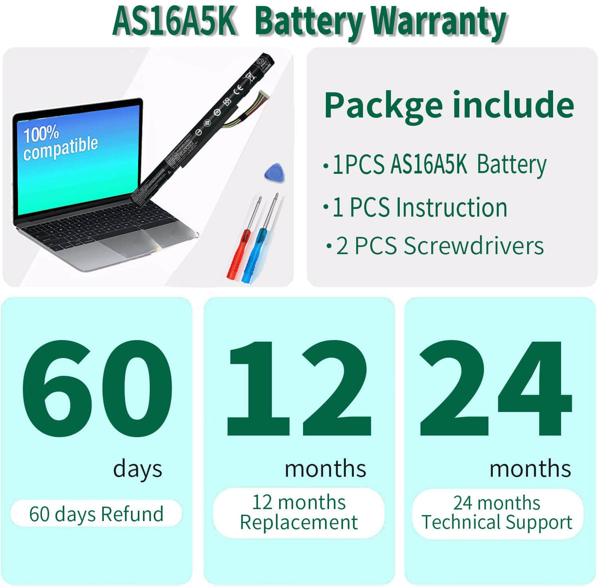 DMKAOLLK AS16A5K new black battery fits seamlessly with laptops.