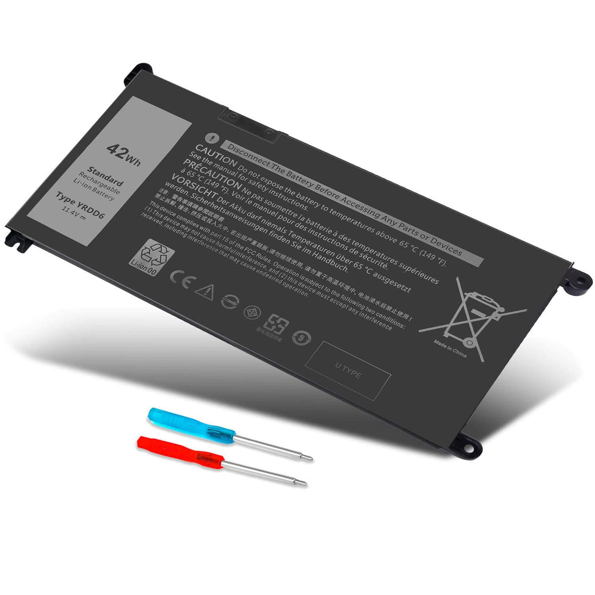 DMKAOLLK front view of YRDD6 battery showing fit and finish, easy replacement benefit