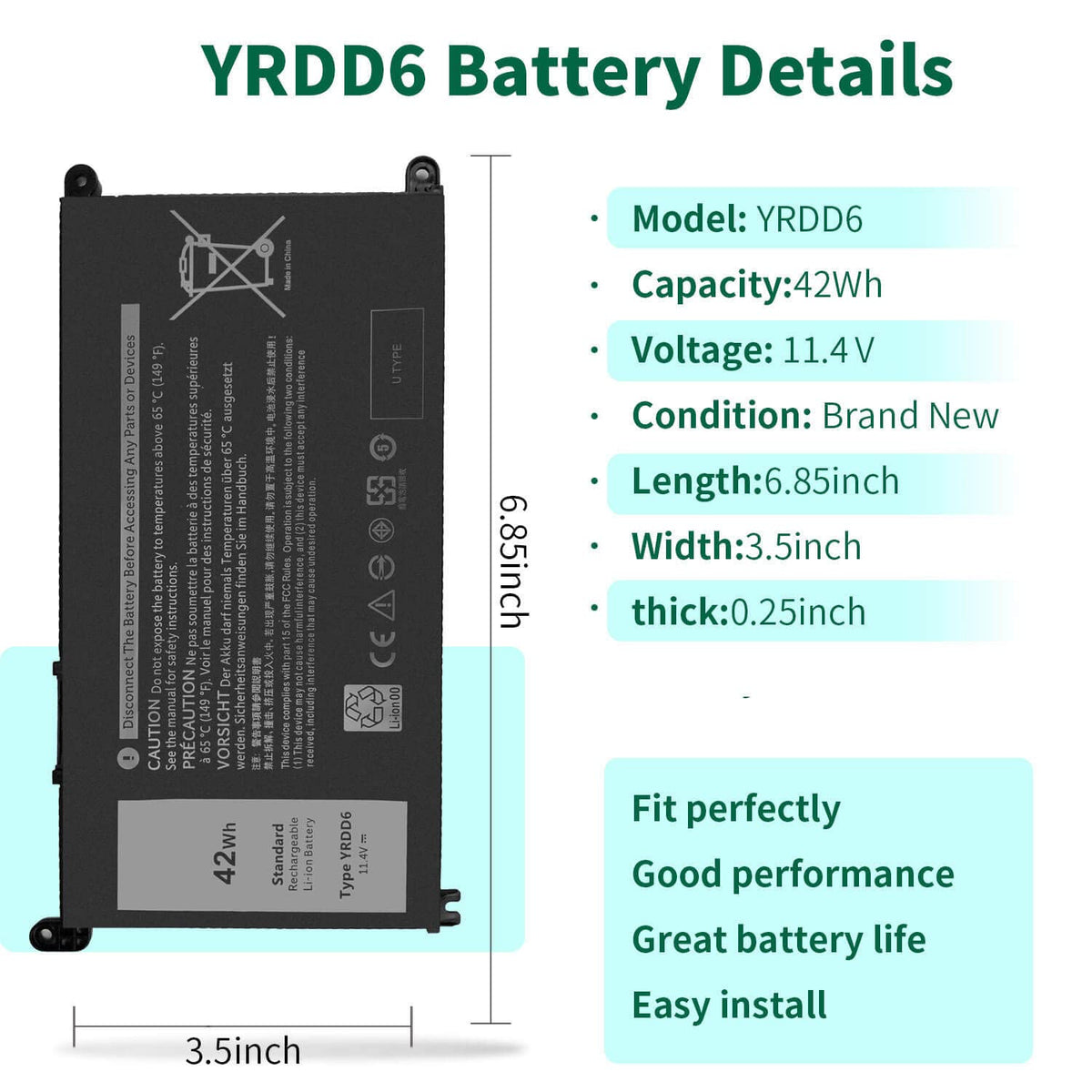 DMKAOLLK battery label close-up with model info for accurate compatibility identification