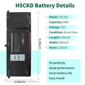 DMKAOLLK label close-up displaying H5CKD 15V 53Wh specs for confidence