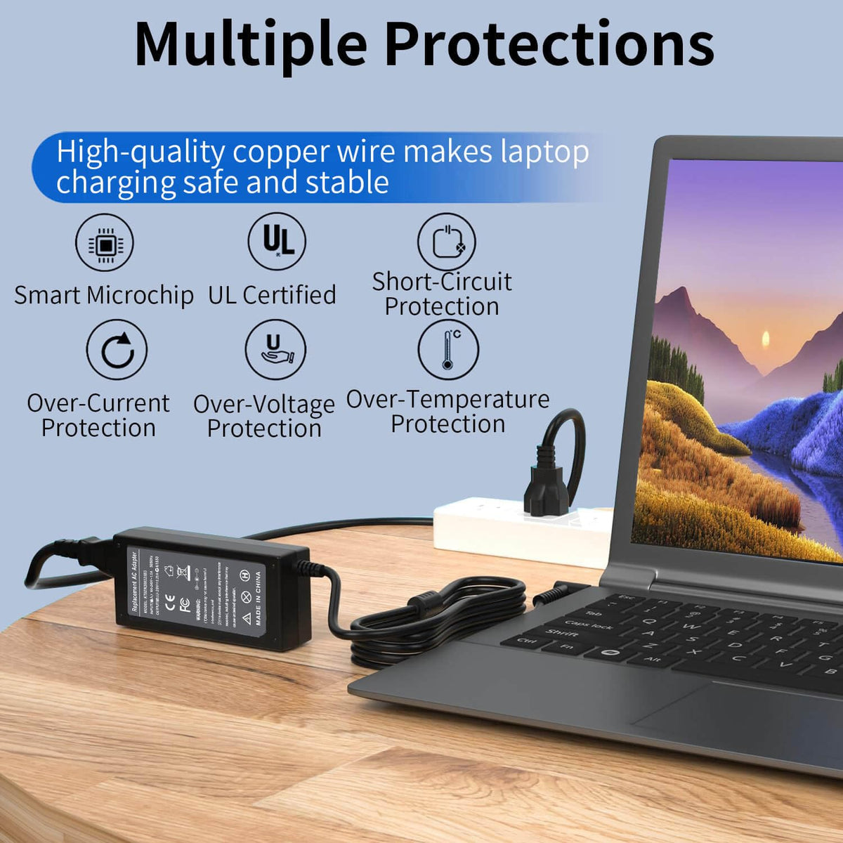 DMKAOLLK connected to Lenovo laptop in use providing steady power during work