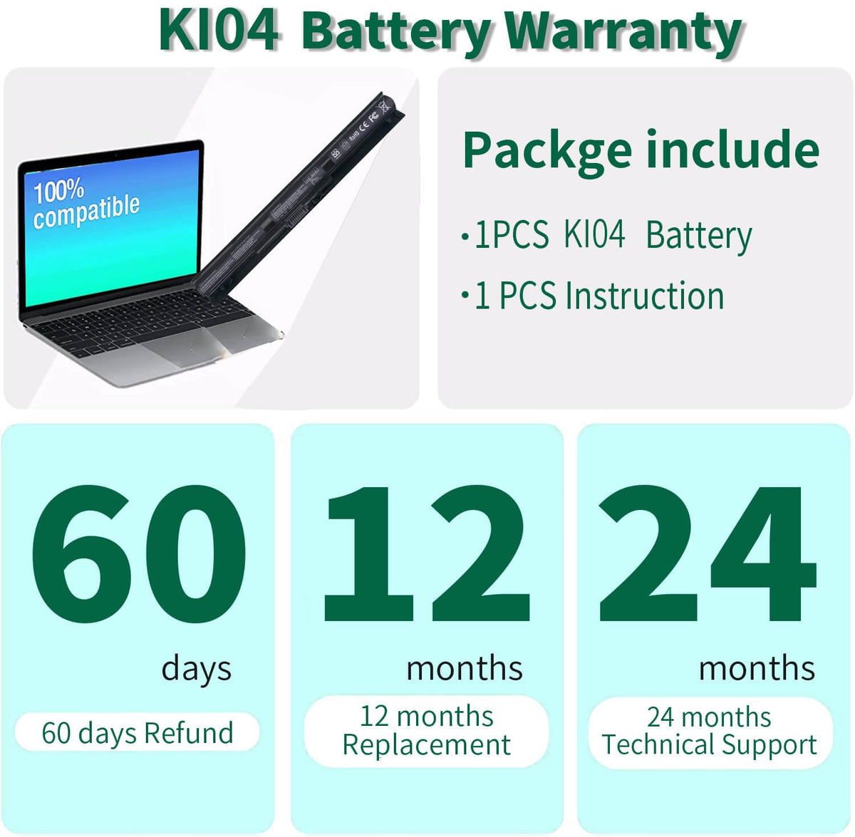 KI04 battery life indicator showing 1000+ cycles
