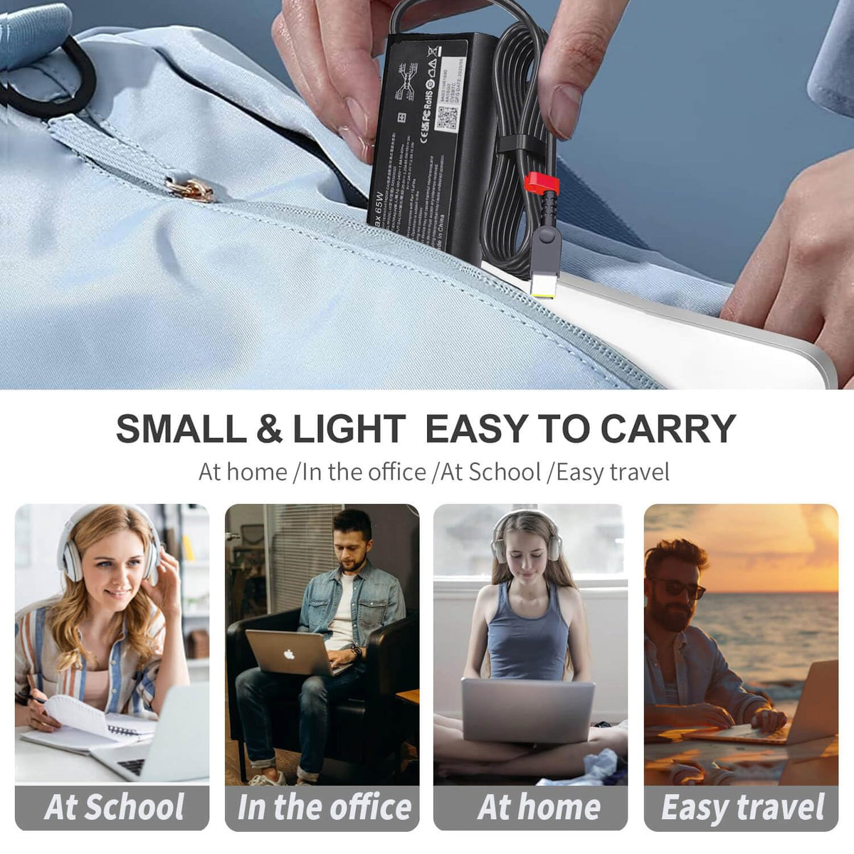 DMKAOLLK charger showing Lenovo ThinkPad compatibility for reliable use.
