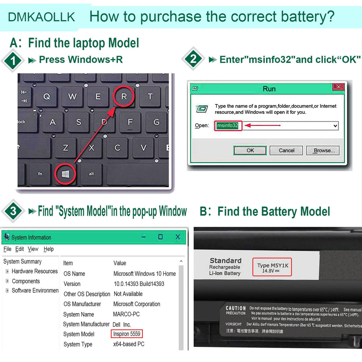 DMKAOLLK long-life 4-cell 40Wh battery for extended laptop use