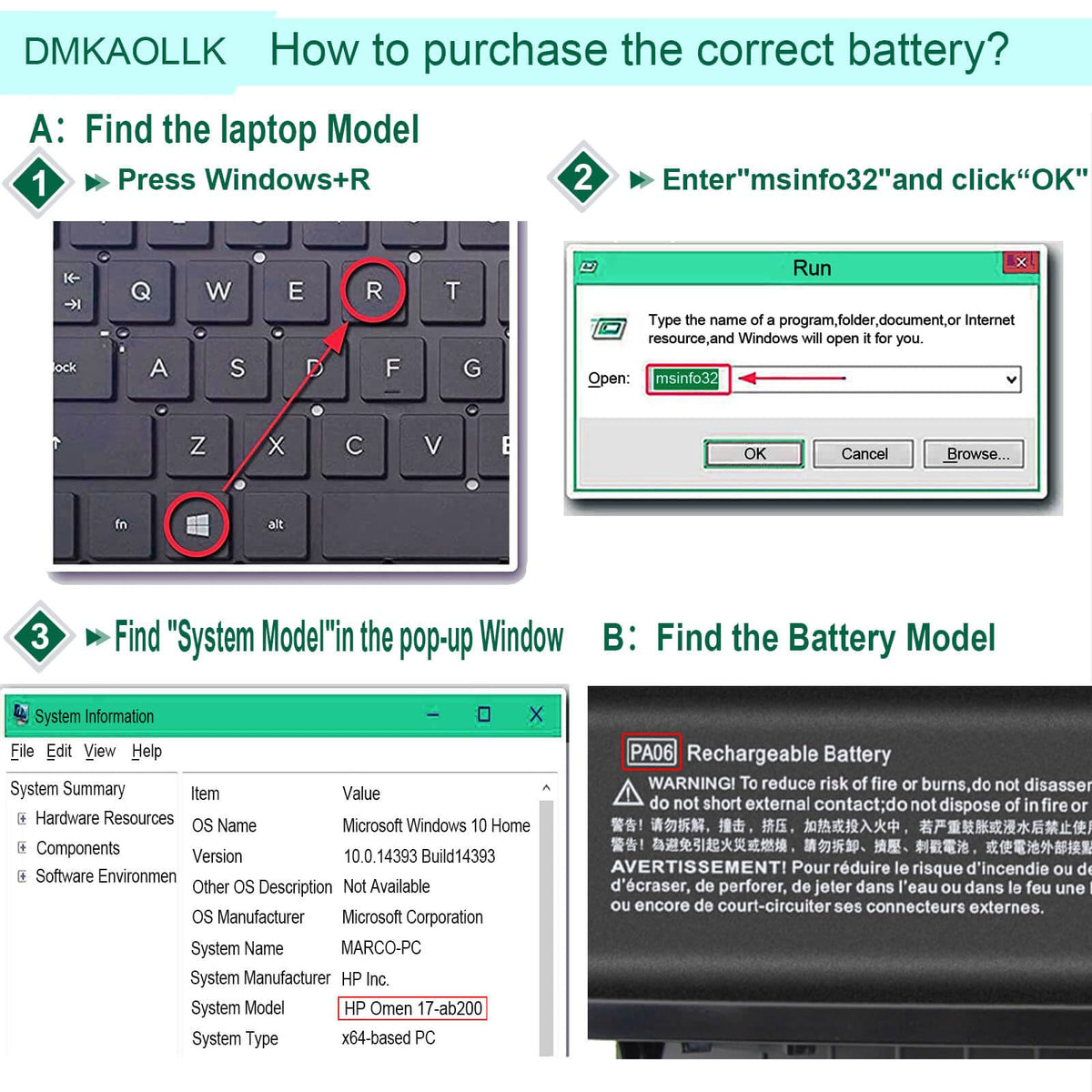 DMKAOLLK PA06 battery inside laptop shows upgrade potential for longer sessions