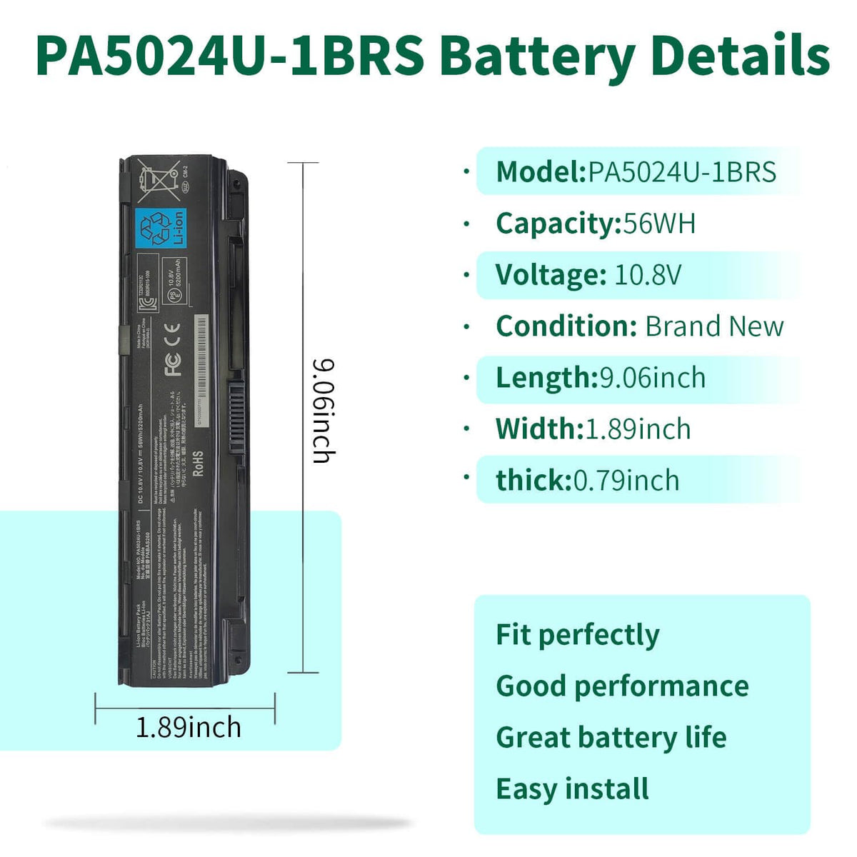 DMKAOLLK PA5024U-1BRS battery back view showing safety seals.