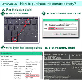 DMKAOLLK PA5024U-1BRS in-use laptop battery powering a Toshiba notebook.