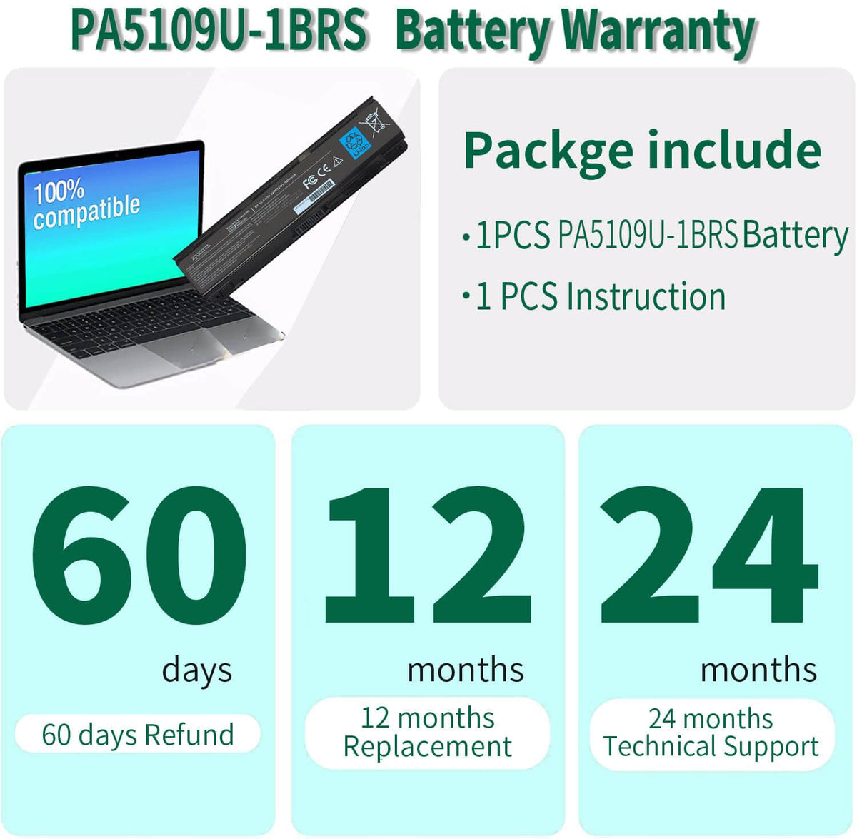 DMKAOLLK PA5109U-1BRS compatibility chart showing common Toshiba Satellite models