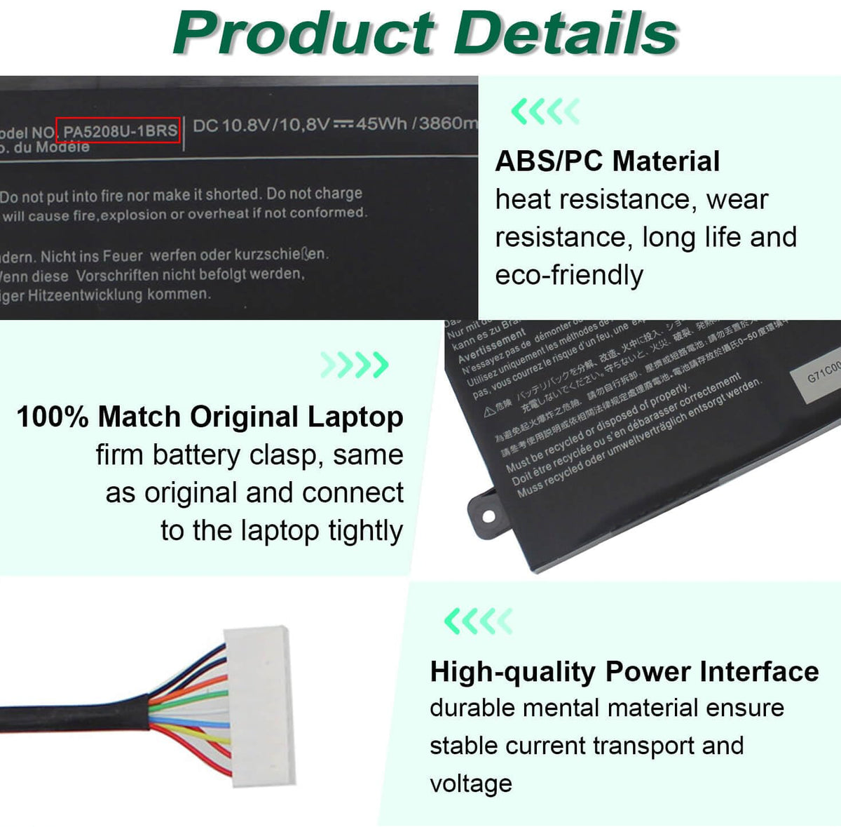DMKAOLLK PA5208U-1BRS battery compatibility chart showing broad Toshiba support