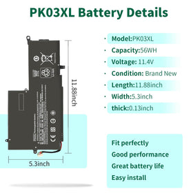 DMKAOLLK battery label close-up displaying model and compatibility benefit