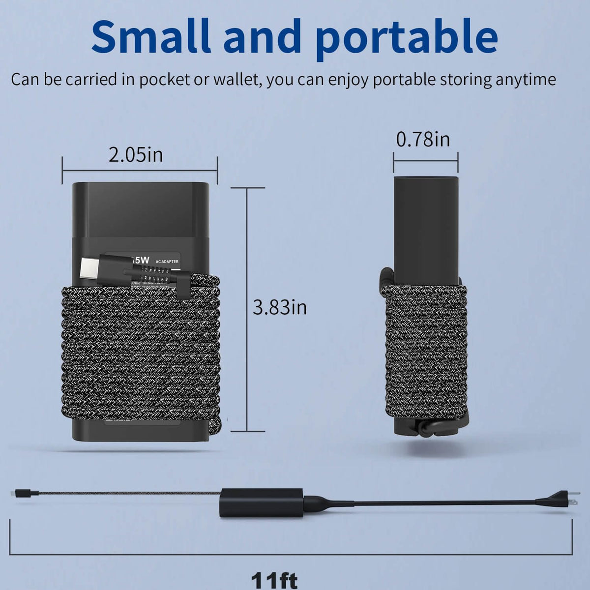 DMKAOLLK side profile highlighting thin adapter housing and travel-friendly form factor benefit