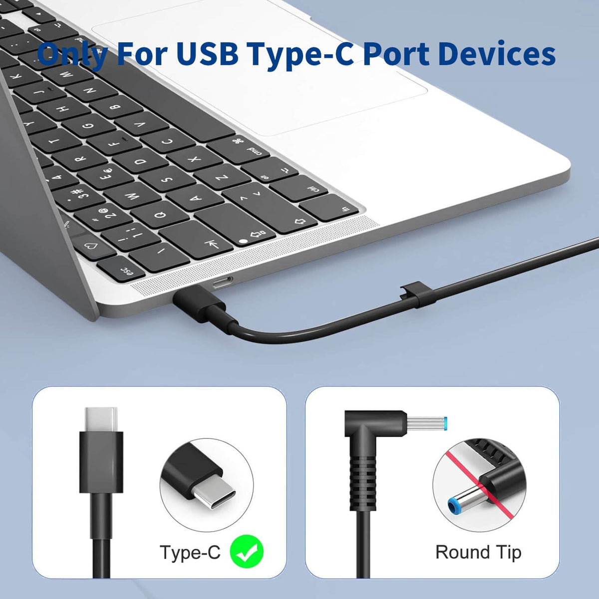 DMKAOLLK charger port layout showing USB-C for versatile Dell devices.