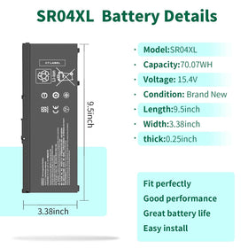 DMKAOLLK SR04XL battery front view showing compact 4-cell design.