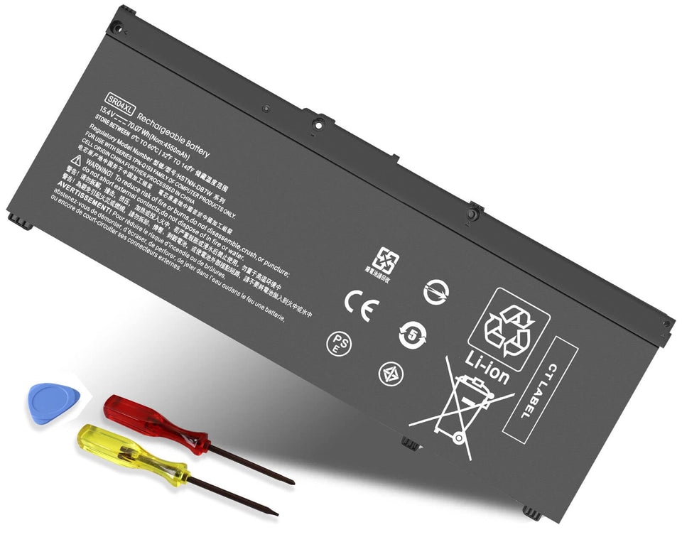 DMKAOLLK SR04XL battery packaging ready for HP Omen replacement.