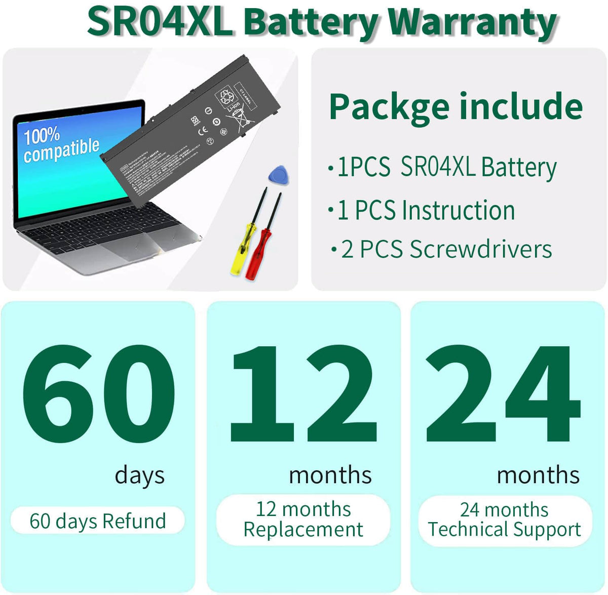 DMKAOLLK SR04XL technical specs image shows 15.4V and 70.07Wh capacity.