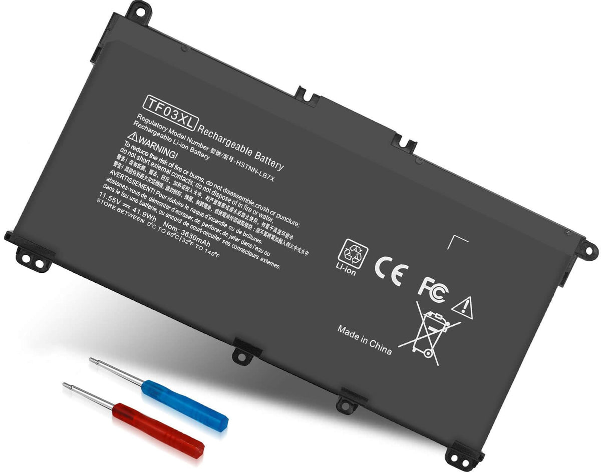 DMKAOLLK TF03XL battery pack, front view, extends HP Pavilion X360 runtime with reliable power.