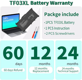DMKAOLLK TF03XL battery specs, 11.55V and 41.9Wh capacity, ready for daily use.