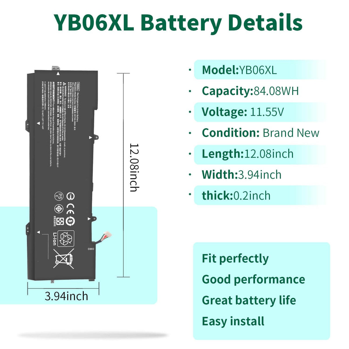 DMKAOLLK YB06XL label close-up showing part numbers for accurate compatibility