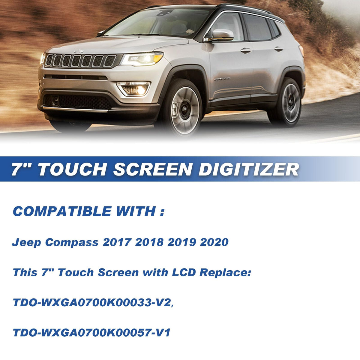 Dngbymx Jeep Compass screen replacement for 2017-2020 restores responsive navigation and crisp visuals.