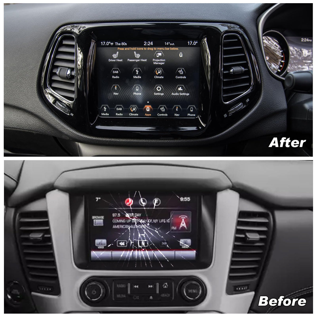 Dngbymx Uconnect touch panel with LCD provides reliable performance for Jeep Compass daily use.