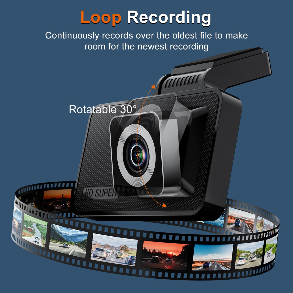 Dnil dash cam 4-inch IPS screen for easy live view and playback