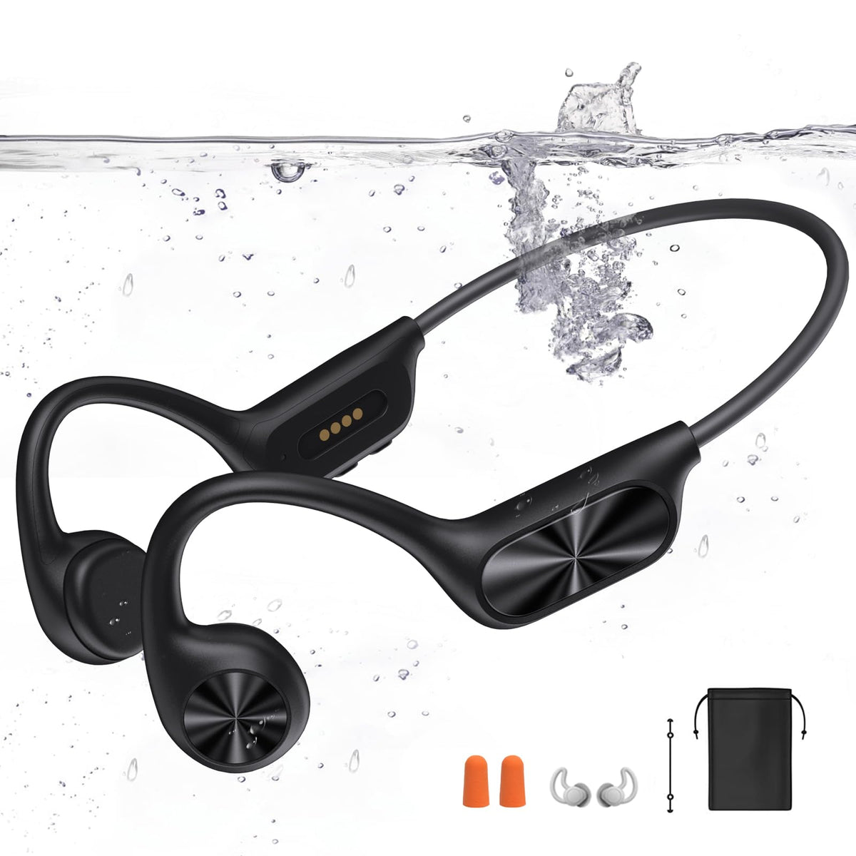 Dnniakm front view showing headphones and secure strap, ideal for swim workouts