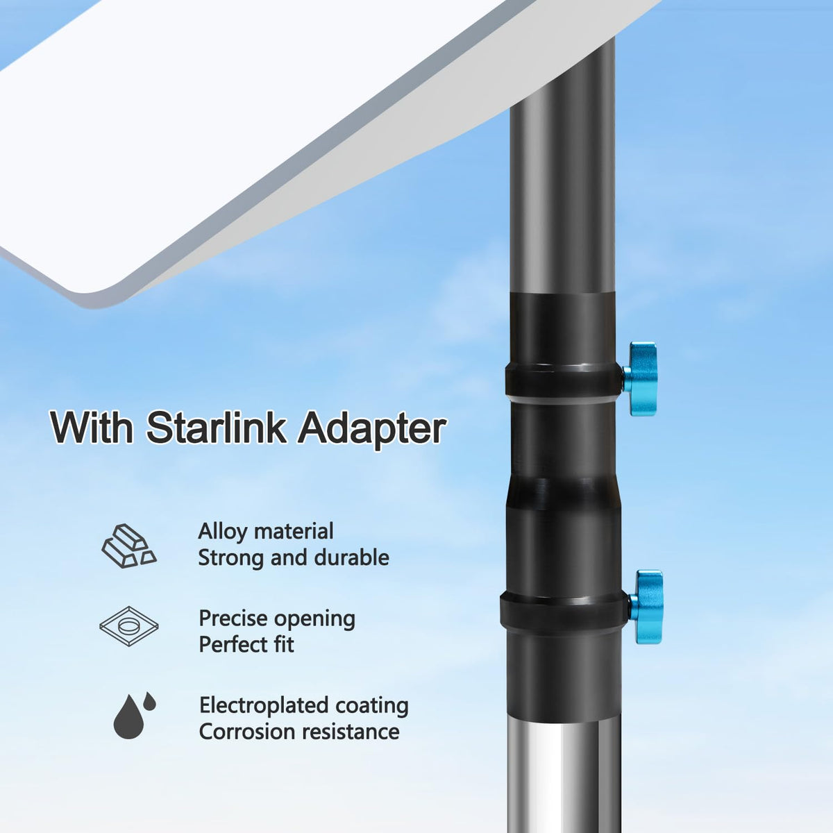 DNShorix Starlink ground anchor showing no-dig installation for simple outdoor mounting.