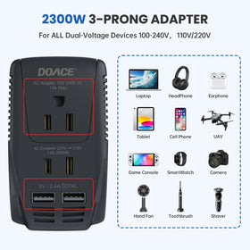 DOACE 2000W converter close-up socket enabling U.S. hair tool use abroad