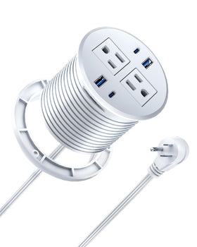 DOACE 3-inch recessed power grommet front view with accessible outlets for desks.