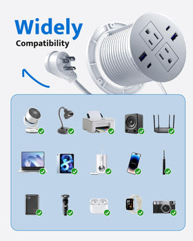 DOACE 6-ft flat plug extension enables flexible desk layouts.