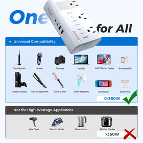 DOACE close-up of three AC outlets enabling multiple US plug connections safely