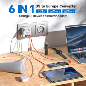 DOACE close-up of USB-C and USB-A ports, fast charging for phones and tablets