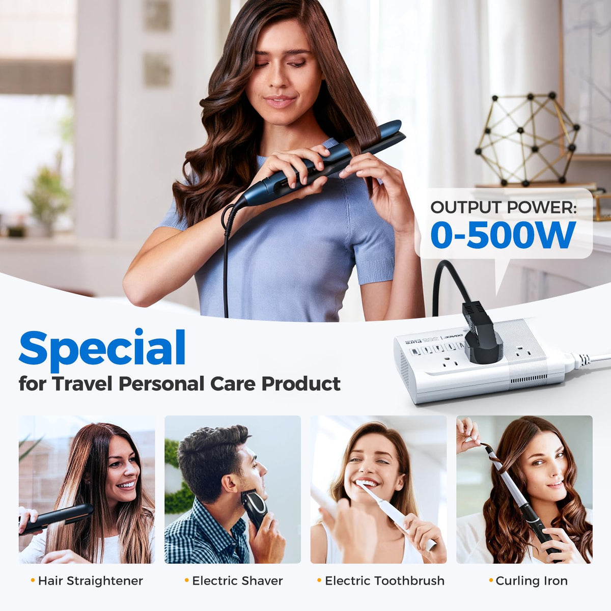 DOACE compact converter with detachable EU cord illustrating portable scale and convenience